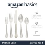 Amazon Basics 20-Piece Stainless Steel Flatware Set with Pearled Edge, Service for 4, Silver