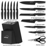 Knife Set, 15 Pieces Kitchen Knife Set with Built in Knife Sharpener Block, Dishwasher Safe, German Stainless Steel Knife Block Set, Elegant Black