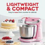 Dash Stand Mixer (Electric Mixer for Everyday Use): 6 Speed Stand Mixer with 3 Quart Stainless Steel Mixing Bowl, Dough Hooks & Mixer Beaters for Dressings, Frosting, Meringues & More – Pink