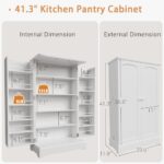 JUMMICO 41″ Kitchen Pantry Storage Cabinet, Food Pantries Organizer with Doors and Adjustable Shelves, Wooden Freestanding Cupboard for Kitchen, Dining Room, Living Room