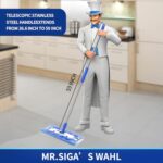 MR.SIGA Professional Microfiber Mop for Hardwood, Laminate, Tile Floor Cleaning, Stainless Steel Handle – 3 Reusable Flat Mop Pads and 1 Dirt Removal Scrubber included