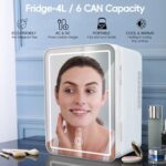 MAGSTO Skincare Fridge with LED Makeup Mirror, 4L Mini Fridge for Bedroom, Office, Car, Cooler & Warmer, Portable Small Refrigerator for Cosmetics, Snacks, Skin Care, White