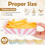 Dunzoom 60 Pcs Pastel Paper Food Trays Pastel Party Supplies Kraft Food Boats Disposable Paper Food Serving Plates 4 Colors Stripes with Scalloped Gold Foil for Hot Dog Fries Taco Popcorn