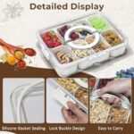 Divided Serving Tray with Lid and Handle – Snackle Box Charcuterie Platter, Clear Storage Organizer for Candy, Veggie, Fruits, Nuts& Spices, Portable Snack Container for Entertaining Party, Picnic