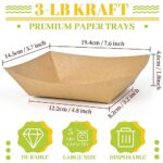 Ocmoiy 100 Pack 3lb Kraft Paper Food Trays, Heavy Duty Food Boats Disposable Food Serving Tray Food Holder Trays for Nachos, Tacos, Fries, Hot Dog, Corn, BBQ, Festivals, Party