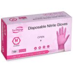 SwiftGrip Powder-Free Nitrile Gloves, Large, 100ct Box – 3-mil, Disposable, Latex-Free, for Kitchen, Cleaning, Estheticians, Hair Stylist – Pink/Fuchsia