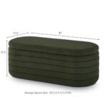 Ball & Cast Storage Bench, Upholstered Oval Ottoman, End of Bed Stool with Safety Hinge for Bedroom, Living Room, Entryway, Teddy Fabric, Dark Green