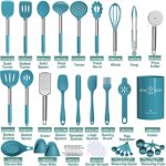 Umite Chef Silicone Kitchen Cooking Utensil Set, 43 pcs Spatula with Stainless Steel Handle, Non-stick Heat Resistant – Best Cookware Set-(Blue)