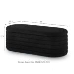 Ball & Cast Storage Bench, Upholstered Oval Ottoman, End of Bed Stool with Safety Hinge for Bedroom, Living Room, Entryway, Teddy Fabric, Black