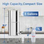 IceJoy 8-Stage Gravity Water Filtration System 3.0 Gallon – 304 Stainless Steel Countertop System with 4 Filters and Stand, Reduce 99.9% Chlorine, NSF/ANSI 42 Certification