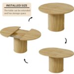 FURNJOYLIFE 43.3”-59” Round Extendable Dining Room Table for 4 People,Farmhouse Expandable Dining Table with Wood Strip Base for Kitchen Living Room (Natural,Only Table)