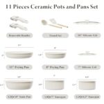 Bazova 11 Pcs Pots and Pans Set Non Stick with Removable Handles,Ceramic Cookware Set Non Toxic,Induction Kitchen Cooking Sets,Nonstick RV Cookware,Dishwasher/Oven Safe,PFAS/PTFE/PFOA Free,Cream White