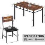 IRONCK Dining Table Set for 4, Wood Kitchen Table with Upholstered Chairs Dinning Table Set for Kitchen & Dining Room, Compact Dining Set for Small Spaces, Rustic Brown