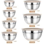 AIKKIL Mixing Bowls with Airtight Lids, 20 piece Stainless Steel Metal Nesting Bowls, Non-Slip Silicone Bottom, Size 7, 3.5, 2.5, 2.0,1.5, 1,0.67QT Great for Mixing, Baking, Serving (Khaki)