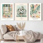 Hwetui Framed Sage Green Matisse Wall Art Set of 3 Vintage Vin Gogh Flower Market Posters Open Window Canvas Prints Abstract Aesthetic Artwork Painting Picture Decor for Living Room Bedroom 12″x16″