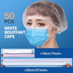 LEOBRO Hair Nets for Food Service Workers, 50PCS Hair Net, Hairnets for Foodservice, Kitchen Hair Nets for Women Men Cooking, Non-woven Bouffant Caps, Disposable Hair Cap Hair Cover, White, 21 Inch