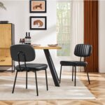 Sweetcrispy Dining Chairs Set of 2, Upholstered Mid Century Modern Kitchen Dining Room Accent Chairs with Faux Leather Cushion Seat & Metal Legs for Kitchen, Living Room – Black