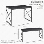 VECELO Kitchen Table with 2 Benches for 4, Wood Dining Room Dinette Sets with Metal Frame for Breakfast Nook and Small Space, Black