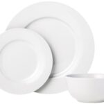 Amazon Basics 18-Piece White Dinnerware Set, Plates, Bowls, Service for 6