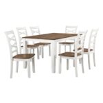 Lexicon Dining Table Set for 6 with Cross Back Chairs, 7 Piece Farmhouse Kitchen Table Set, Solid Wood Dining Room Table and Chairs Set of 6 for Home, Dining Room, Kitchen, Cherry/White