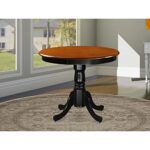 East West Furniture ANT-BLK-TP Antique Kitchen Dining Table – a Round Solid Wood Table Top with Pedestal Base, 36×36 Inch, Black & Cherry