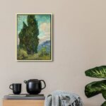 Wieco Art Framed Wall Art Cypresses Classic Giclee Canvas Prints by Van Gogh Famous Oil Paintings Green Tree Picture for Home Decorations Modern Abstract Forest Landscape Artwork