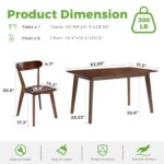 DELAVIN 7-Piece Solid Wood Kitchen Table Set for 6, 62.9″ Mid Century Modern Kitchen Table with 6pc Oak Wooden Dining Chairs for Dining Room, Dinette, Compact Space, Dining Table Set for 6, Walnut