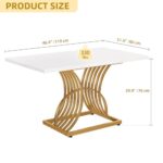 DWVO Modern Dining Table for 4 People 47 Inch Rectangular Kitchen Table with White Wooden Tabletop and Gold Geometric Legs Small Dinner Table Kitchen & Dining Room Furniture White & Gold