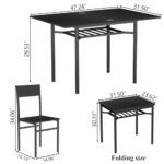 Dining Table Set for 4, Dining Room Table Set for 4 with Storage Rack, 5-Piece Extendable Kitchen Table Set with Space-Saving, Dining Chairs Set with 4 for Dinner Kitchen Office Furniture (Black)