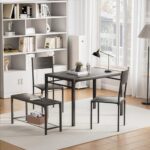 Shahoo Kitchen Table and 2 Chairs for 4 with Bench, 4 Piece Dining Sets for Small Space, Grey