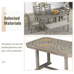 Merax 6-Piece Rubber Wood Dining Table Set with 4 Cushioned Chairs and Bench, Beautiful Wooden Grain Pattern Tabletop, Grey