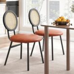 IDEALHOUSE Dining Chairs Set of 2, Rattan Kitchen Chairs with Thicken Upholstered, Modern Dining Room Chairs Set of 2, Space Saving Dining Chairs with Metal Legs for Living Room