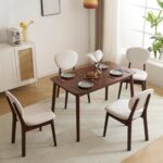 Karl home Modern 5-Piece Brown Wood Dining Table Set for 4, Compact Mid-Century Modern Table & Chair Set for Kitchen/Small Apartment/Dining Room, Padded Seats & Backrests