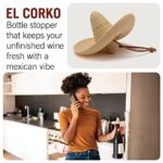 Monkey Business elCorko Silicone Wine Stopper, Bottle Stopper with Sombrero Design, Wine Accessories, Keeps Wine Fresh, Wine Gifts