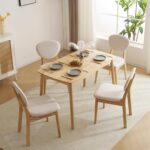 Karl home Modern 5-Piece Nature Wood Dining Table Set for 4, Compact Mid-Century Modern Table & Chair Set for Kitchen/Small Apartment/Dining Room, Padded Seats & Backrests