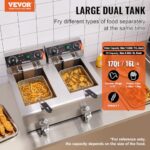 VEVOR Commercial Deep Fryer, Dual Tank 3000W Electric Countertop Fryer with Basket, 2 x 11.6Qt/11L Double Stainless Steel Oil Fryer with Oil Filtration, Time & Temp Control, for Kitchen Restaurant Use